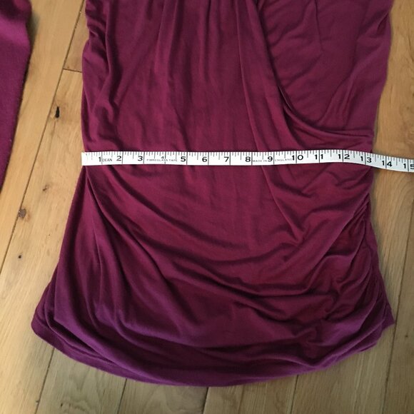 Flamenco Pink Wool Mock Neck Ruched + Drape Wrap Sweater - XS - Picture 13 of 16